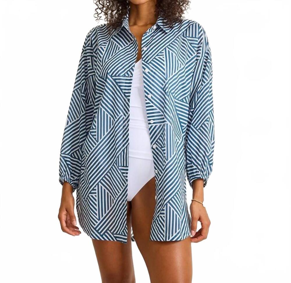 NEW TOMMY BAHAMA catalina coast stripe boyfriend beach shirt in indigo tide